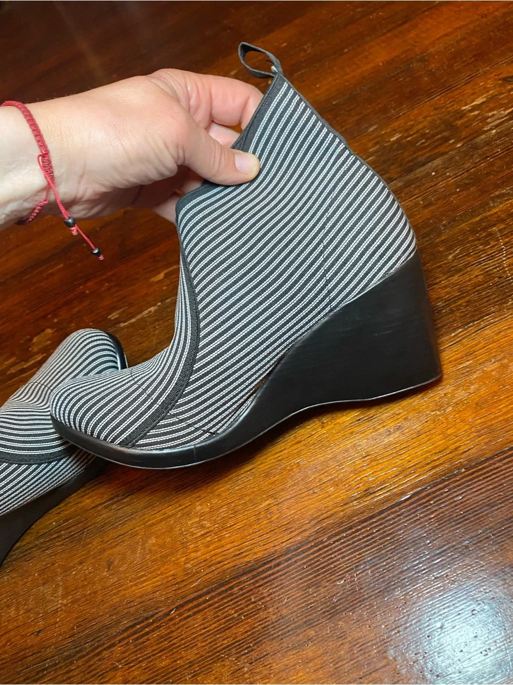 Charleston Shoe Company Telfair Boot Pinstripe Stretch Fabric Ankle Bootie